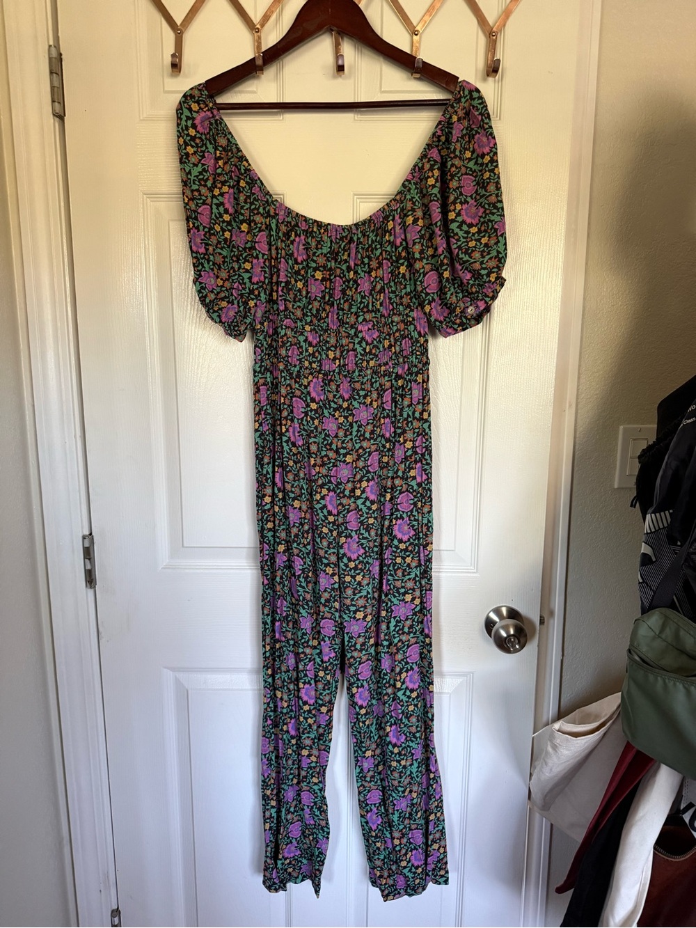 Spell Black Floral Square-Neck Wide-Leg Jumpsuit with Pink Flowers - Picture 5 of 10